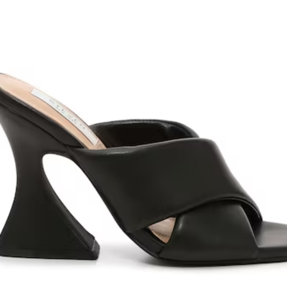 Steven New York Women's Black Leather Open Toe Baga Heel Sandal Size 7.5 - Picture 3 of 8